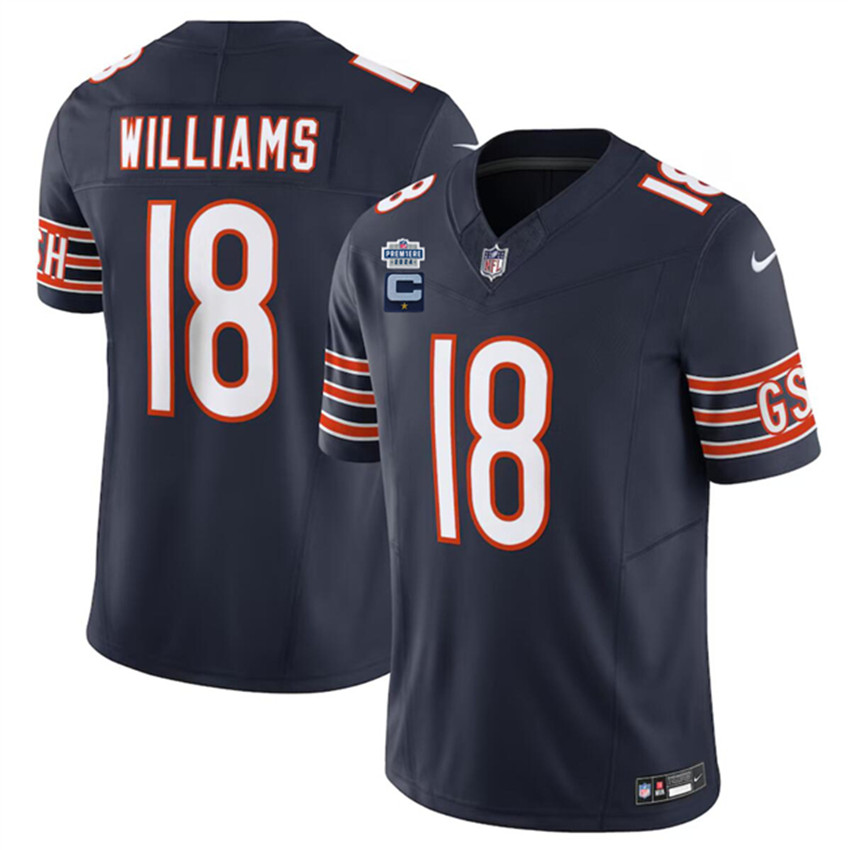 Men's Navy Chicago Bears #18 Caleb Williams 2024 F.U.S.E. With Draft Patch And 1-star C Patch Vapor Stitched Football Jersey