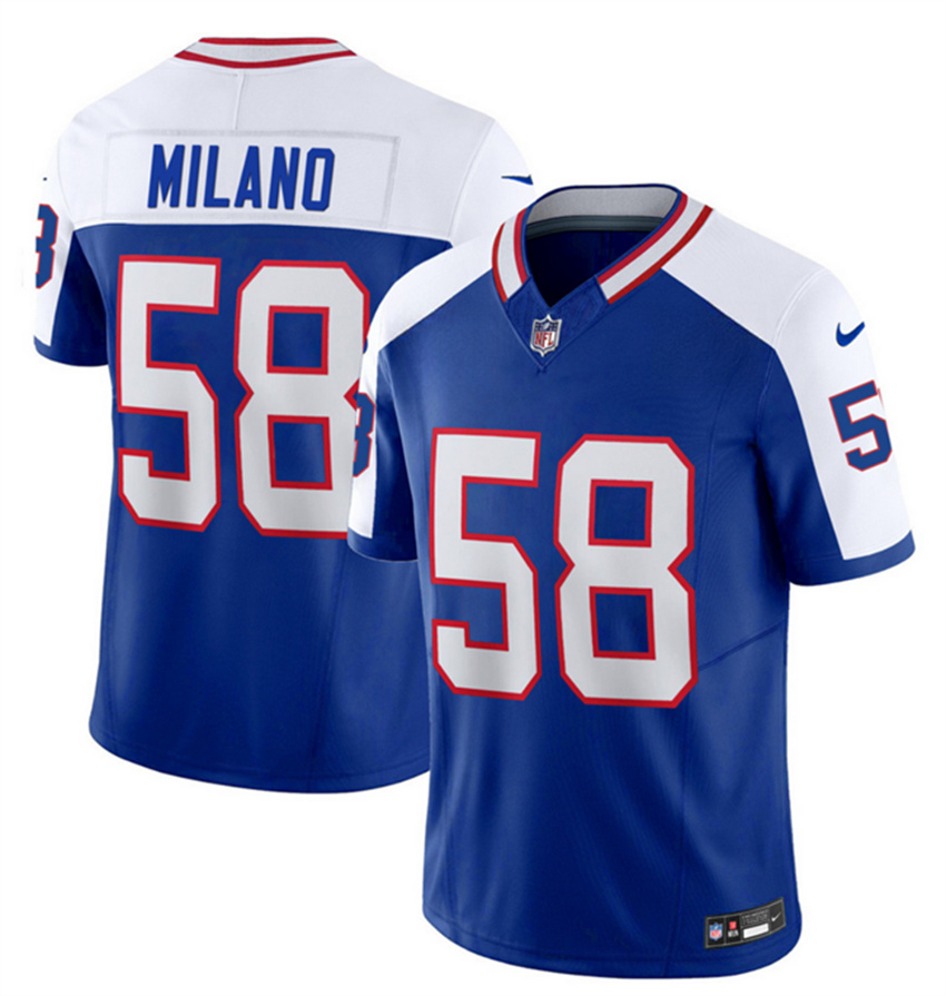 Men's Blue/White Buffalo Bills #58 Matt Milano 2023 F.U.S.E. Throwback Vapor Untouchable Limited Stitched Jersey