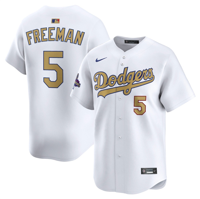 Men's White/Gold Los Angeles Dodgers #5 Freddie Freeman 2025 Collection Limited Stitched Baseball Jersey