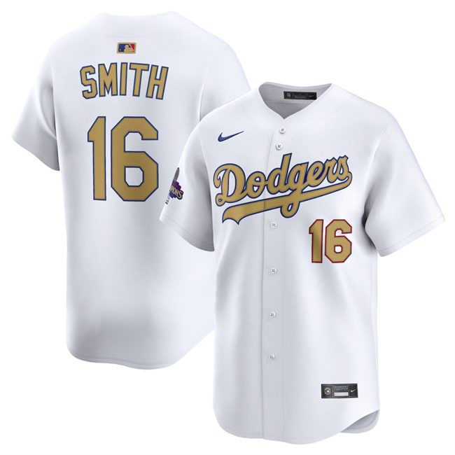 Men's White Los Angeles Dodgers #16 Will Smith 2025 Gold Collection Limited Stitched Baseball Jersey