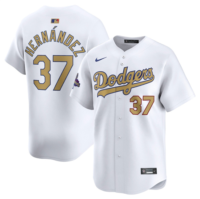Men's White Los Angeles Dodgers #37 Teoscar Hernandez 2025 Gold Collection Limited Stitched Baseball Jersey