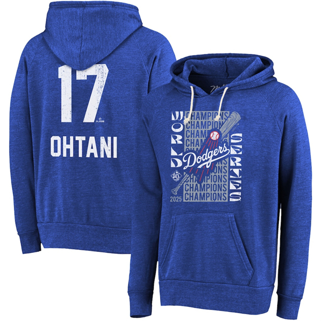 Men's Royal Los Angeles Dodgers #17 Shohei Ohtani 2025 World Series Champions Name & Number Tri-Blend Hoodie