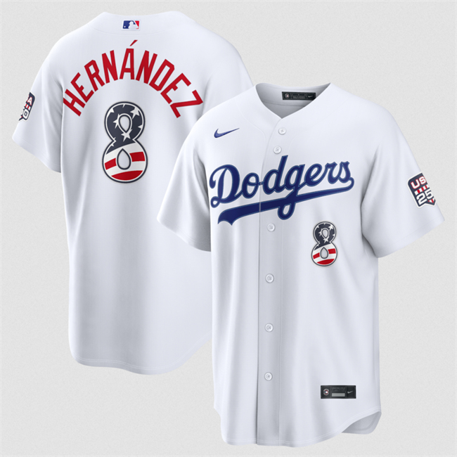Men's White Los Angeles Dodgers #8 Enrique Hernández USA 250 Fourth of July Home Stitched Baseball Jersey