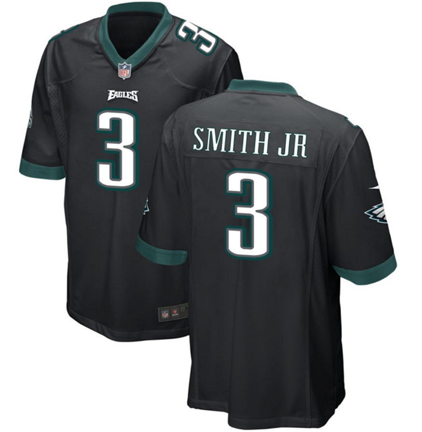 Men's Black Philadelphia Eagles #3 Nolan Smith JR 2023 Draft Stitched Game Jersey