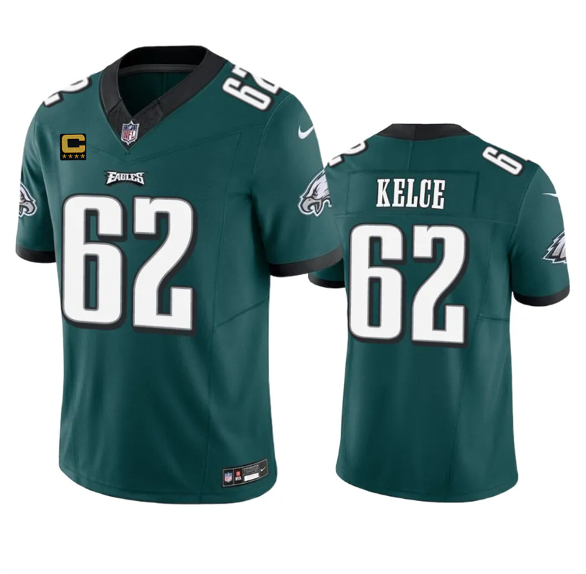 Men's Green Philadelphia Eagles #62 Jason Kelce 2023 F.U.S.E. With 4-Star C Patch Vapor Untouchable Limited Stitched Football Jersey