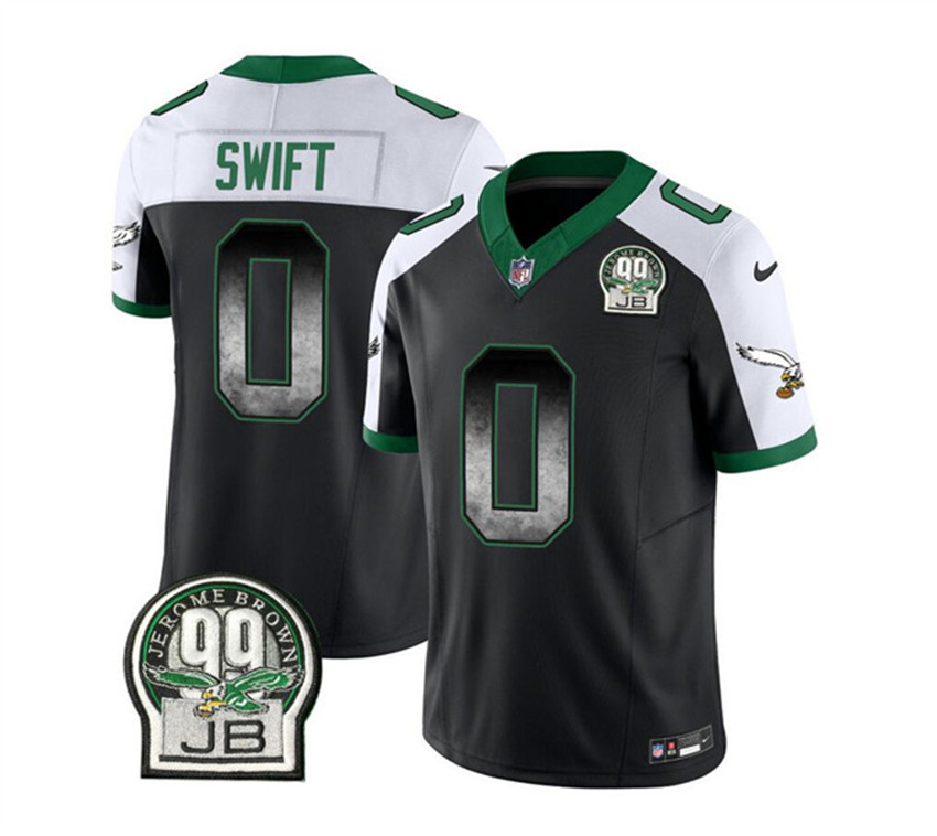 Men's Black/White Philadelphia Eagles #0 D'Andre Swift 2023 F.U.S.E. Throwback Vapor Untouchable Limited Stitched Football Jersey