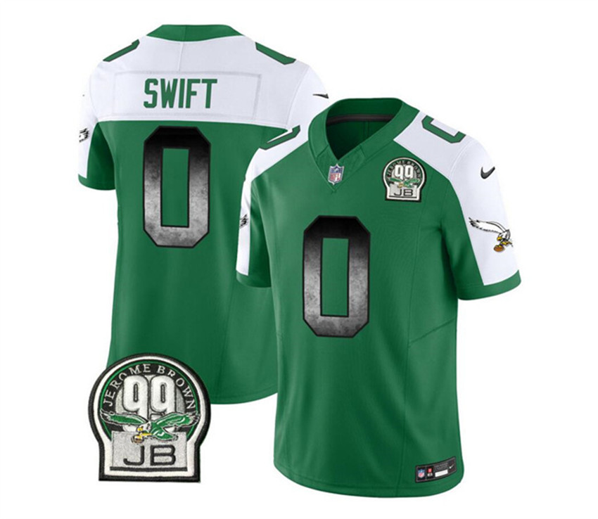 Men's Green/White Philadelphia Eagles #0 D'Andre Swift 2023 F.U.S.E. Throwback Vapor Untouchable Limited Stitched Football Jersey