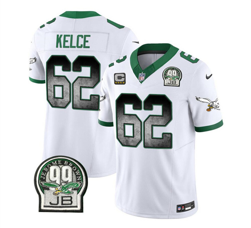Men's White Philadelphia Eagles #62 Jason Kelce 2023 F.U.S.E. With 4-star C Patch Throwback Vapor Untouchable Limited Stitched Football Jersey