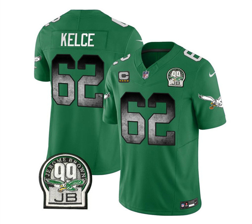 Men's Green Philadelphia Eagles #62 Jason Kelce 2023 F.U.S.E. With 4-star C Patch Throwback Vapor Untouchable Limited Stitched Football Jersey