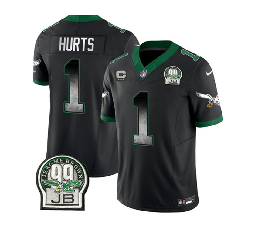 Men's Black Philadelphia Eagles #1 Jalen Hurts 2023 F.U.S.E. With 3-star C Patch Throwback Vapor Untouchable Limited Stitched Football Jersey
