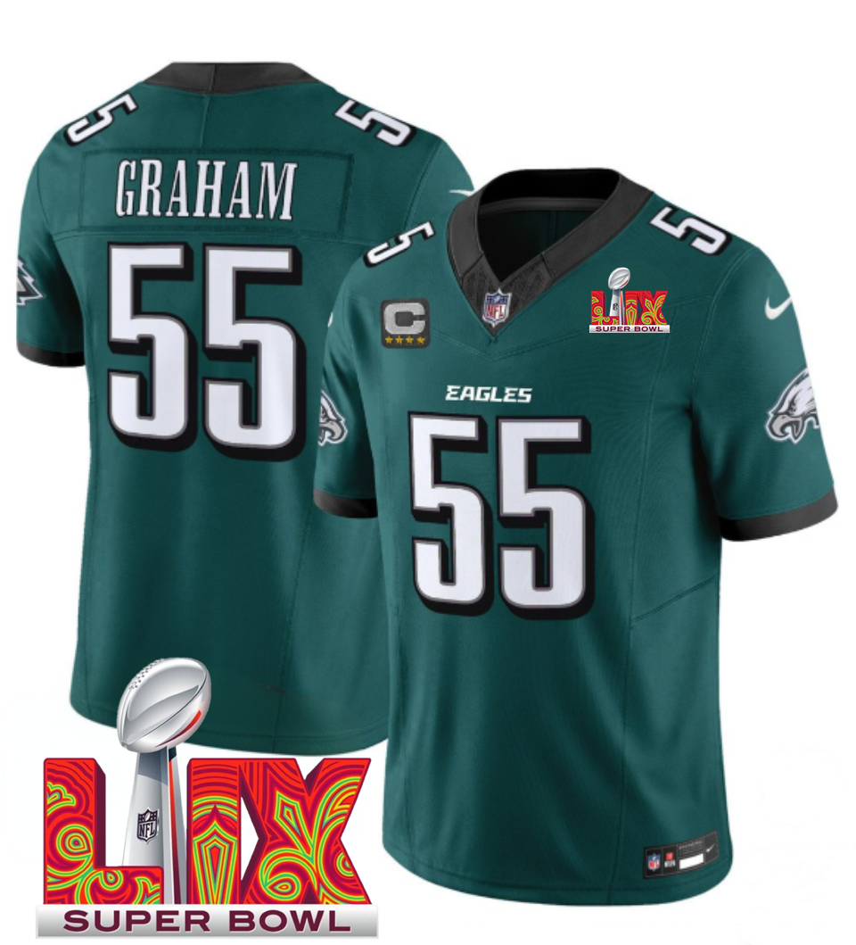 Men's Philadelphia Eagles #55 Brandon Green Graham 2025 Super Bowl LIX Patch F.U.S.E. Vapor Limited Stitched Football Jersey