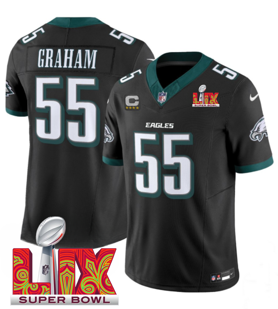 Men's Black Philadelphia Eagles #55 Brandon Graham 2025 Super Bowl LIX Patch F.U.S.E. Vapor Limited Stitched Football Jersey