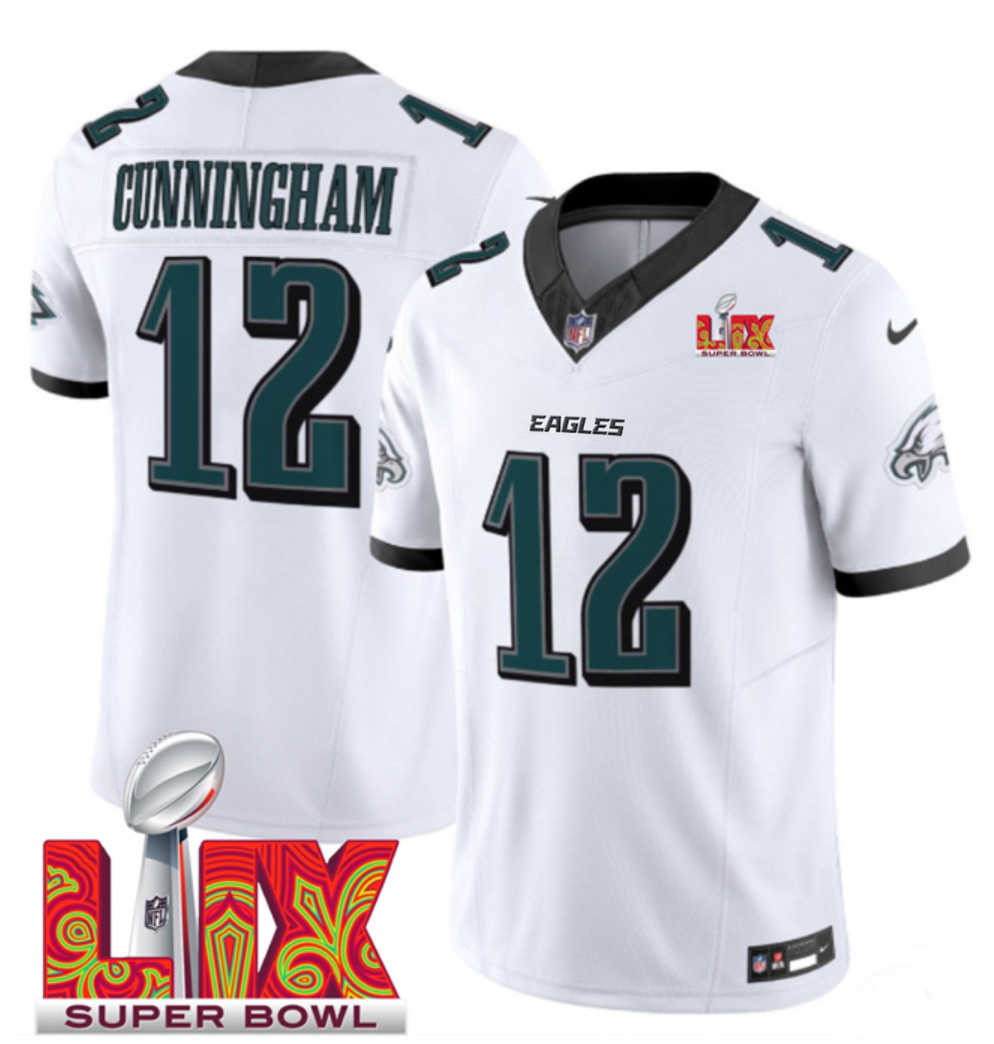 Men's White Philadelphia Eagles #12 Randall Cunningham 2025 Super Bowl LIX Patch F.U.S.E. Vapor Limited Stitched Football Jersey