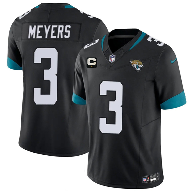 Men's Black Jacksonville Jaguars #3 Jakobi Meyers 2026 F.U.S.E. 1-Star C Patch Vapor Limited Stitched Football Jersey