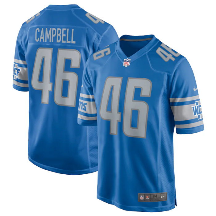 Men's Blue Detroit Lions #46 Jack Campbell Stitched Game Jersey