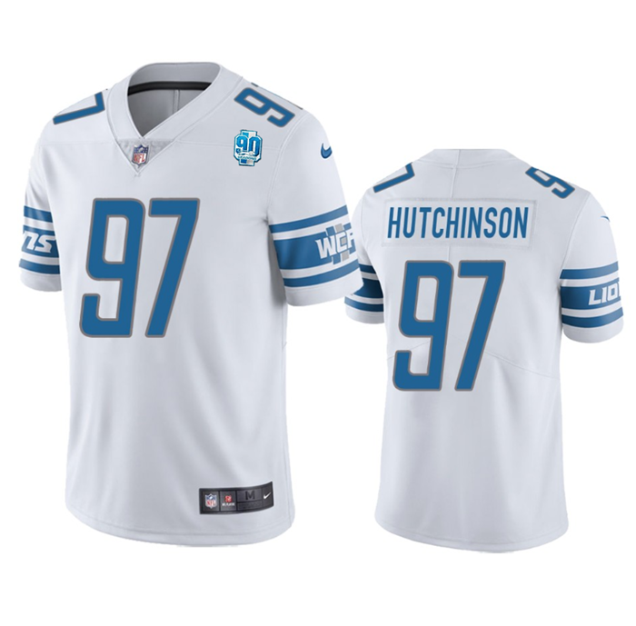 Men's White Detroit Lions #97 Aidan Hutchinson 2023 90th Anniversary Vapor Untouchable Limited Stitched Jersey