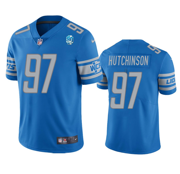 Men's Blue Detroit Lions #97 Aidan Hutchinson 2023 90th Anniversary Vapor Untouchable Limited Stitched Jersey