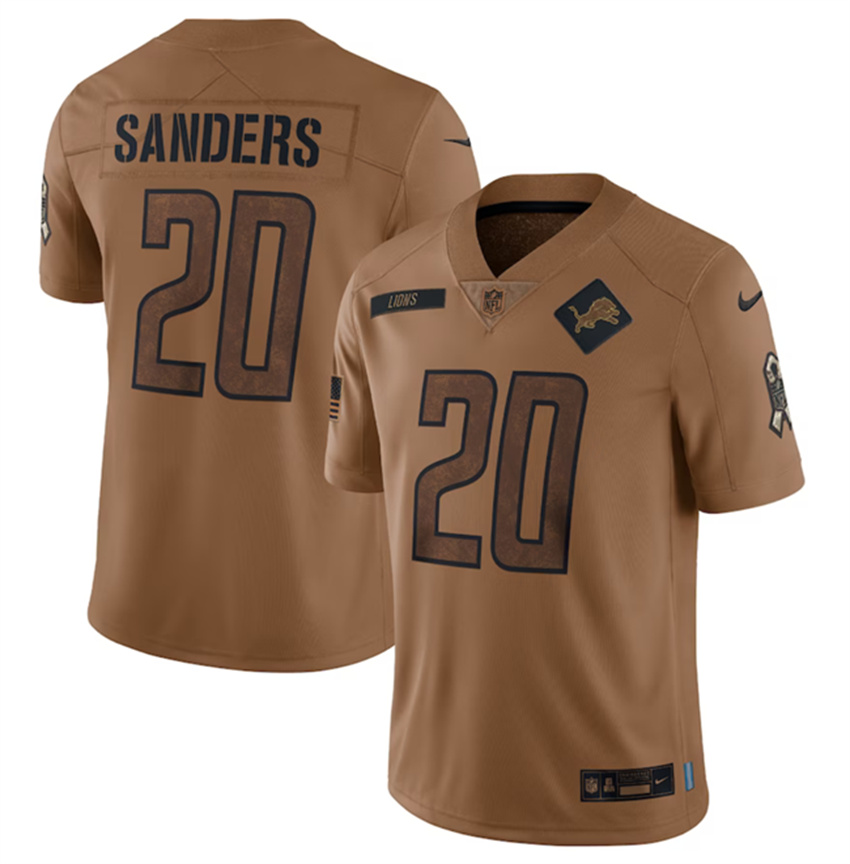 Men's Brown Detroit Lions #20 Barry Sanders 2023 Salute To Service Limited Stitched Jersey