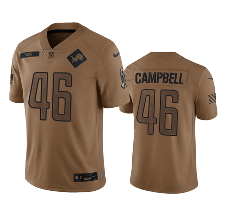 Men's Brown Detroit Lions #46 Jack Campbell 2023 Salute To Service Limited Stitched Jersey