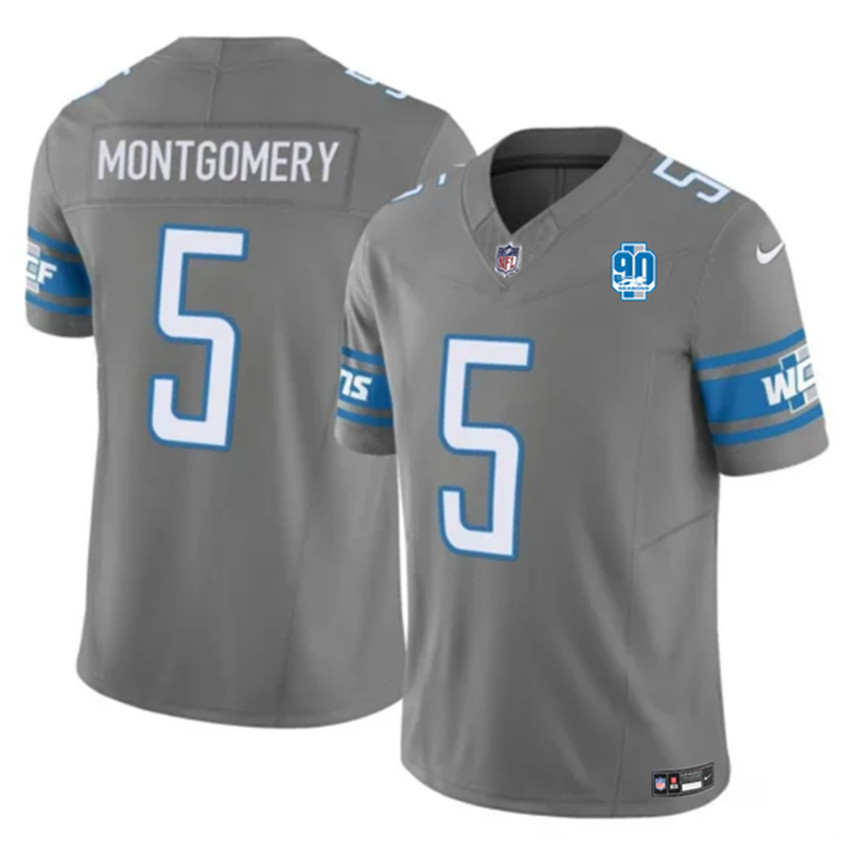 Men's Grey Detroit Lions #5 David Montgomery 2023 F.U.S.E. 90th Anniversary Vapor Untouchable Limited Stitched Jersey