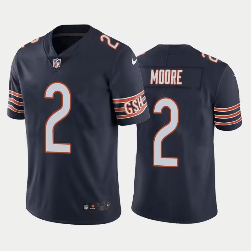 Men's Navy Chicago Bears #2 D.J. Moore Vapor Untouchable Stitched Football Jersey