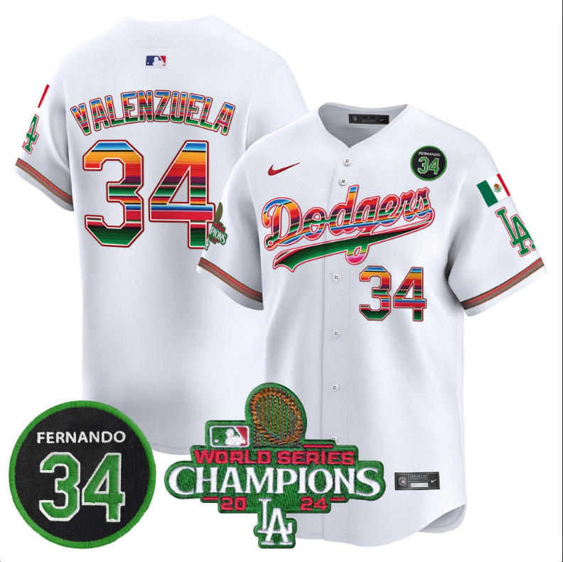 Men's White Los Angeles Dodgers Fernando Valenzuela Mexico  With 2024 World Series Champions Patch Vapor Premier Limited Stitched Baseball Jersey