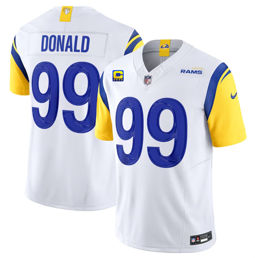 Men's White Los Angeles Rams #99 Aaron Donald 2023 F.U.S.E. With 4-Star C Patch Vapor Untouchable Limited Stitched Football Jersey