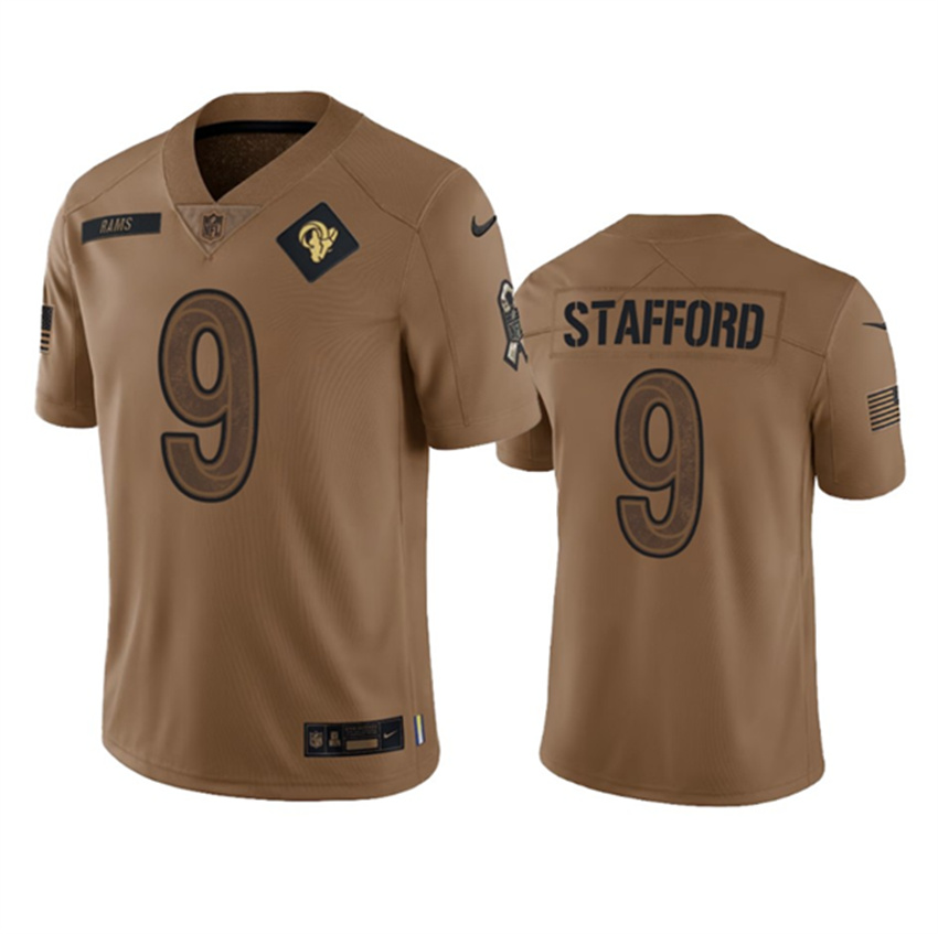 Men's Brown Los Angeles Rams #9 Matthew Stafford 2023 Salute To Service Limited Stitched Football Jersey