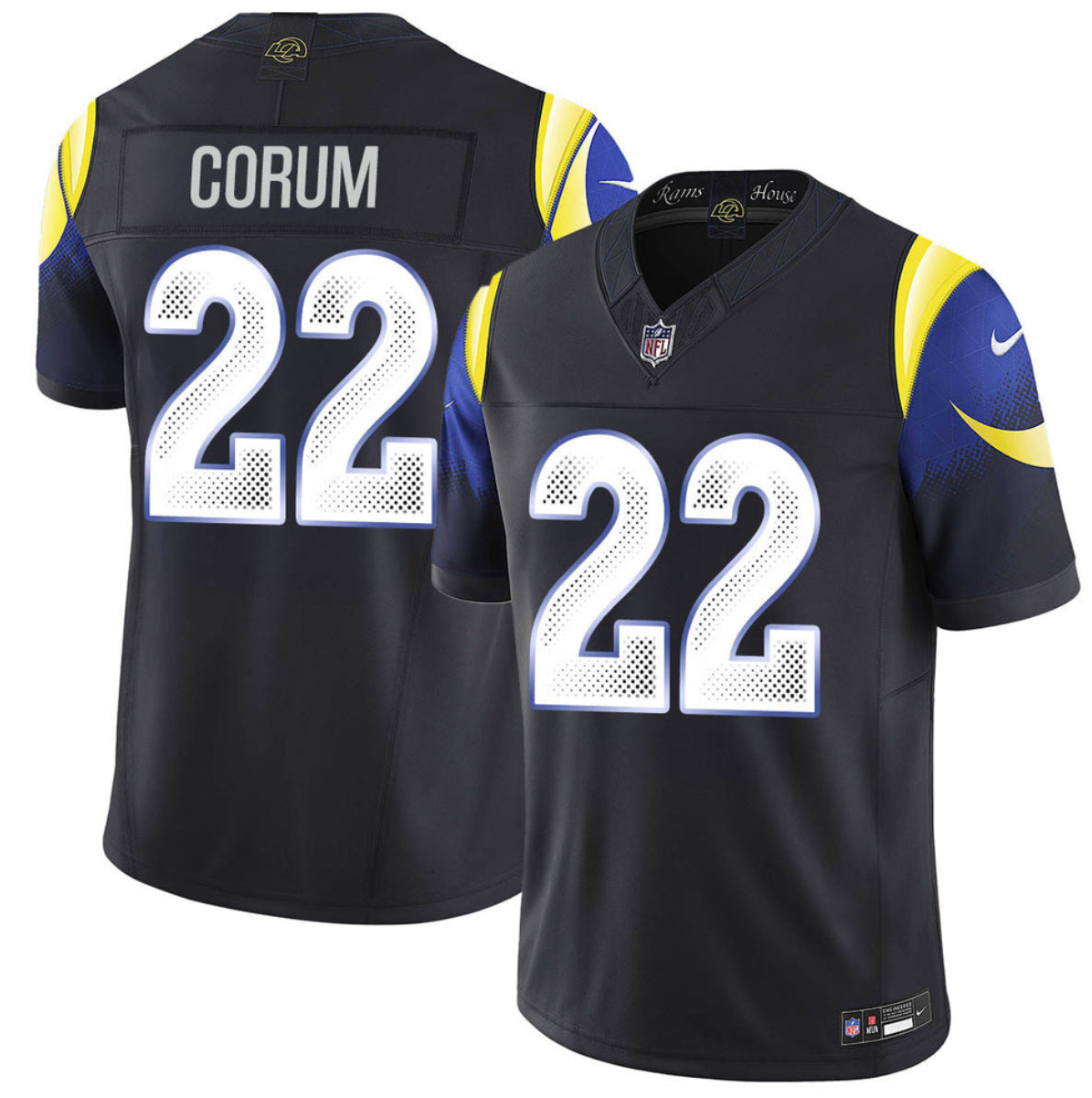 Men's Black Los Angeles Rams #22 Blake Corum 2025 F.U.S.E. “Rivalries” Vapor Limited Stitched Football Jersey