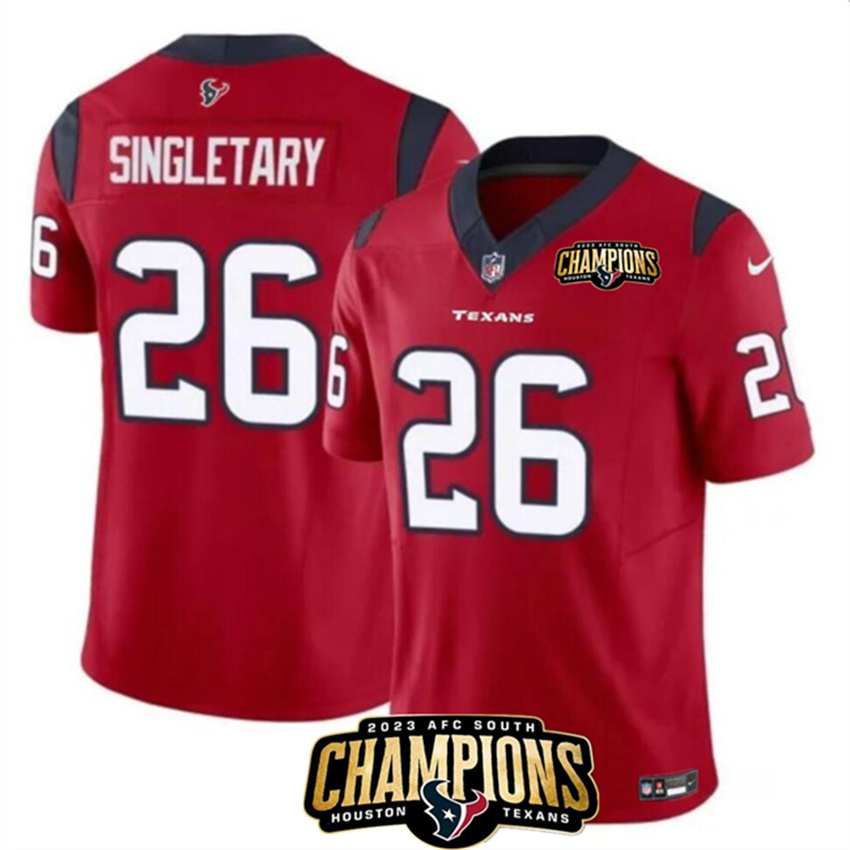 Men's Red Houston Texans #26 Devin Singletary 2023 F.U.S.E. AFC South Champions Patch Vapor Untouchable Limited Stitched Football Jersey