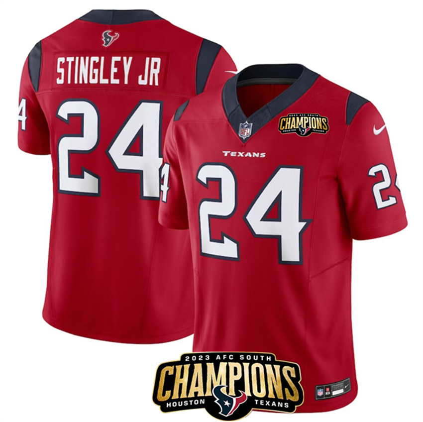 Men's Red Houston Texans #24 Derek Stingley Jr. 2023 F.U.S.E. AFC South Champions Patch Vapor Untouchable Limited Stitched Football Jersey