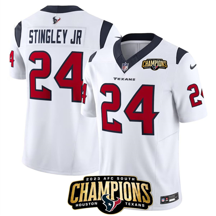 Men's White Houston Texans #24 Derek Stingley Jr. 2023 F.U.S.E. AFC South Champions Patch Vapor Untouchable Limited Stitched Football Jersey