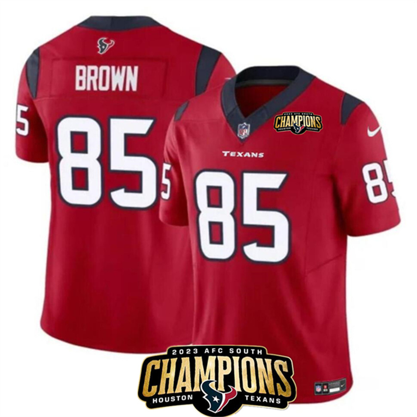 Men's Red Houston Texans #85 Noah Brown 2023 F.U.S.E. AFC South Champions Patch Vapor Untouchable Limited Stitched Football Jersey