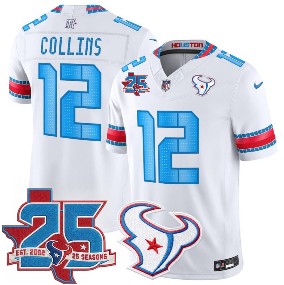 Men's White Houston Texans #12 Nico Collins 2026 25th Anniversary Patch F.U.S.E. 'HOUSTON/US' Rivalries Collection Limited Stitched Football Jersey
