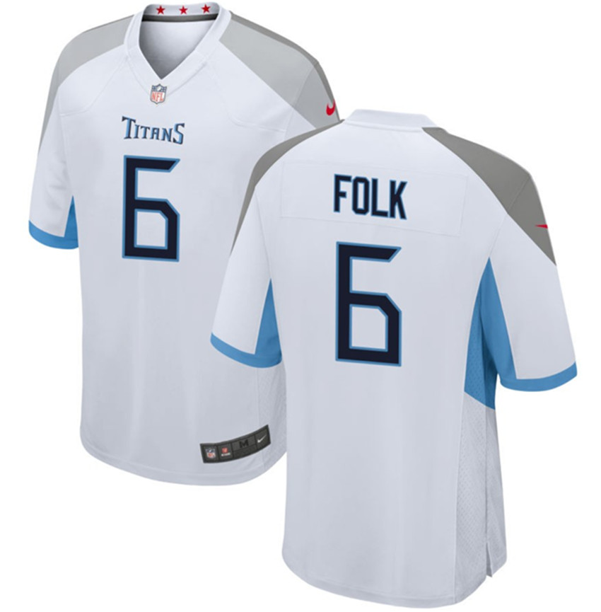 Men's White Tennessee Titans #6 Nick Folk Stitched Game Football Jersey