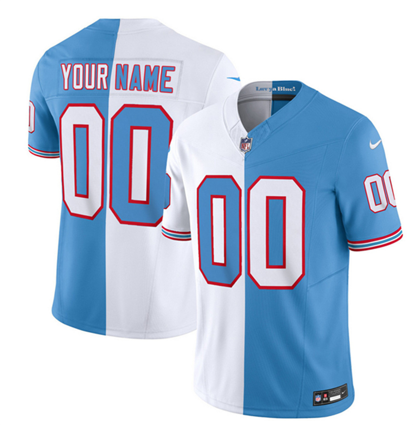 Men's White/Blue Tennessee Titans Active Player Custom 2023 F.U.S.E. Split Vapor Limited Throwback Stitched Football Jersey