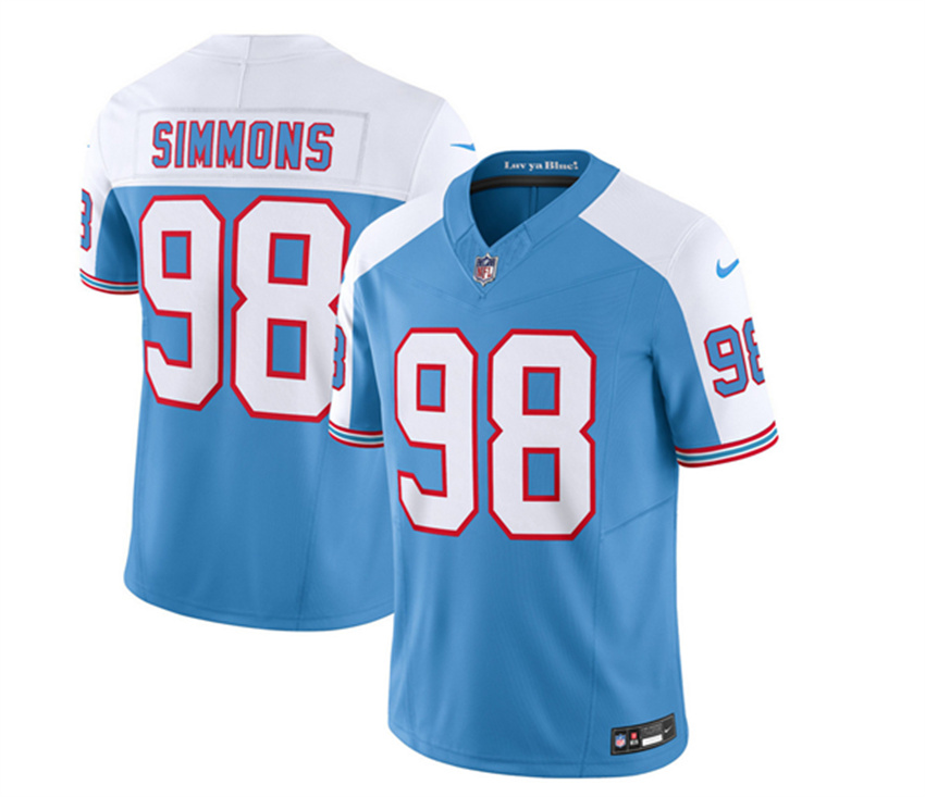 Men's Blue/White Tennessee Titans #98 Jeffery Simmons 2023 F.U.S.E. Vapor Limited Throwback Stitched Football Jersey