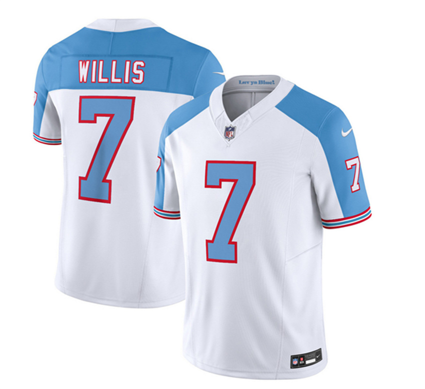 Men's White/Blue Tennessee Titans #7 Malik Willis 2023 F.U.S.E. Vapor Limited Throwback Stitched Football Jersey