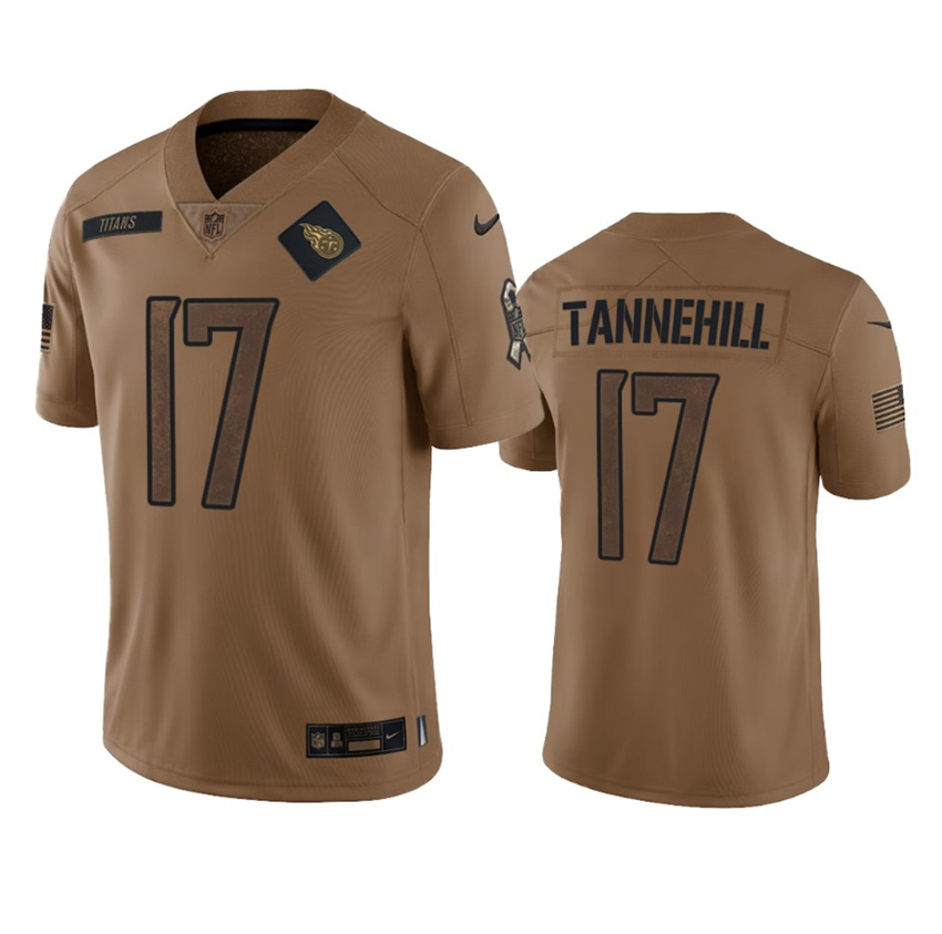 Men's Brown Tennessee Titans #17 Ryan Tannehill 2023 Salute To Service Stitched Football Jersey
