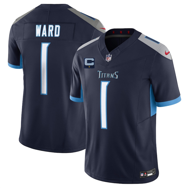 Men's Navy Tennessee Titans #1 Cameron Ward 2025 F.U.S.E. With 1-Star C Patch Vapor Limited Stitched Football Jersey
