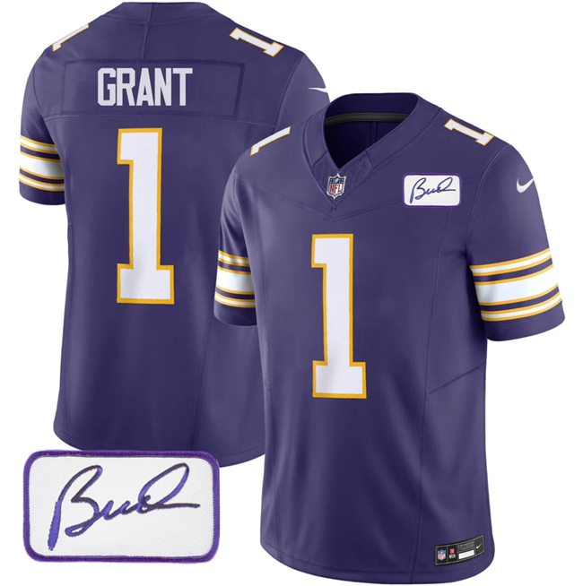 Men's Purple Minnesota Vikings #1 Greg Joseph 2023 F.U.S.E. Bud Grant patch Vapor Limited Stitched Jersey