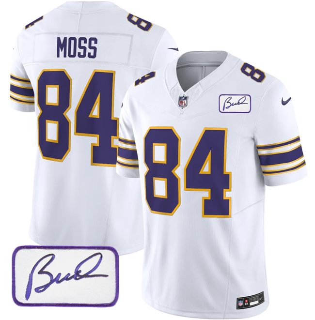 Men's White Minnesota Vikings #84 Randy Moss 2023 F.U.S.E. Bud Grant patch Limited Stitched Jersey