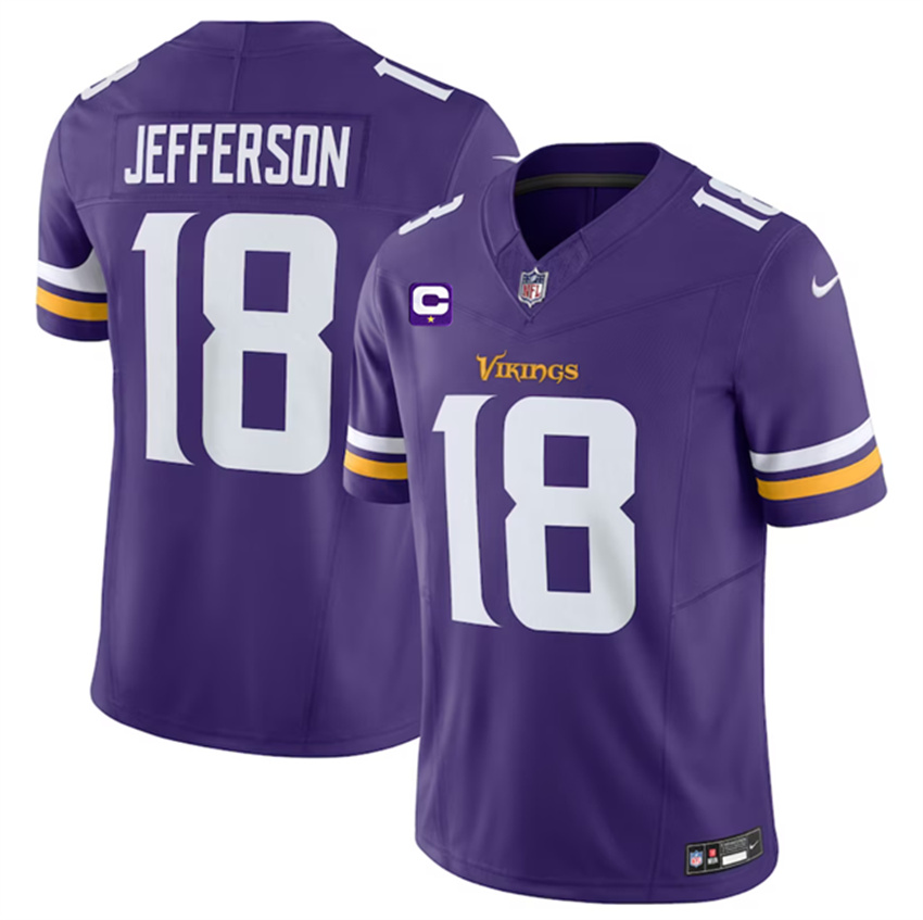 Men's Purple Minnesota Vikings #18 Justin Jefferson 2023 F.U.S.E. With 1-Star C Patch Vapor Untouchable Limited Stitched Jersey