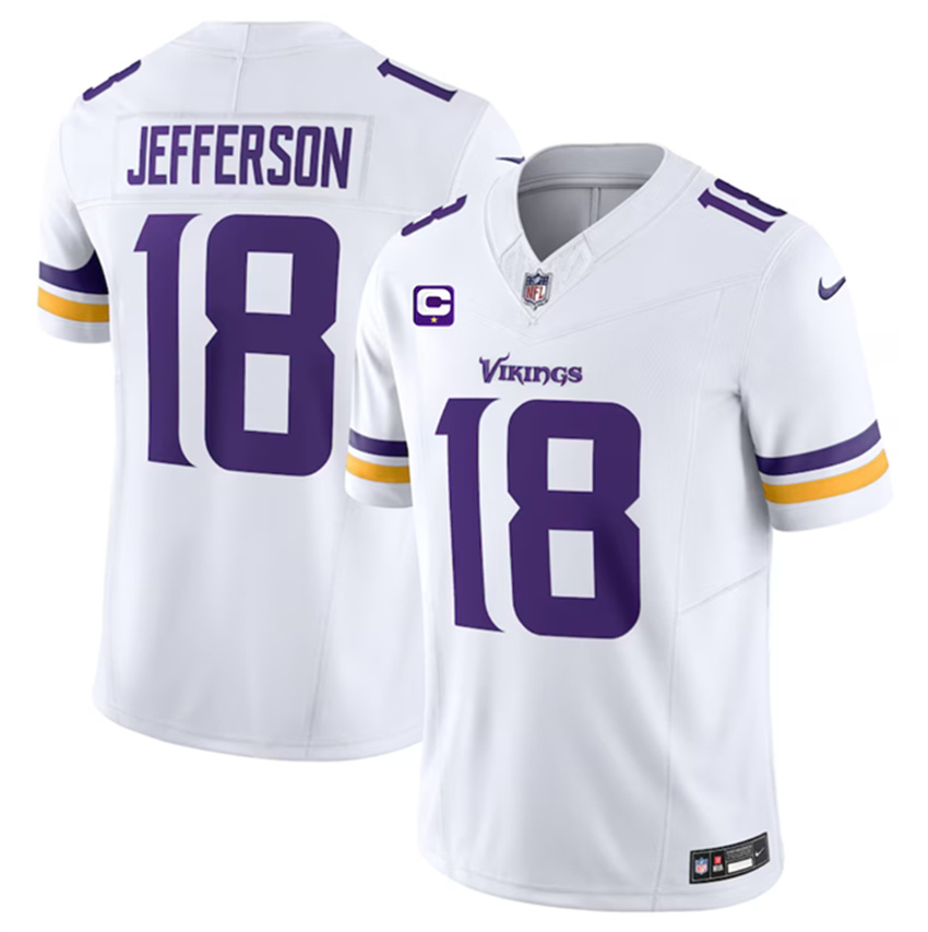 Men's White Minnesota Vikings #18 Justin Jefferson 2023 F.U.S.E. With 1-Star C Patch Vapor Untouchable Limited Stitched Jersey