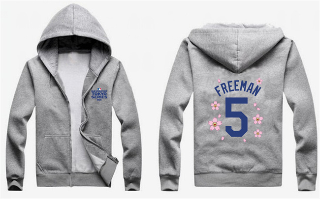 Men's Gray Los Angeles Dodgers #5 Freddie Freeman 2025 Tokyo Series Full-Zip Hoodie