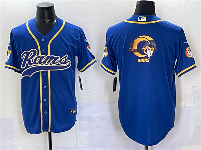 Men's Royal Los Angeles Rams Team Logo Cool Base Stitched Baseball Jersey