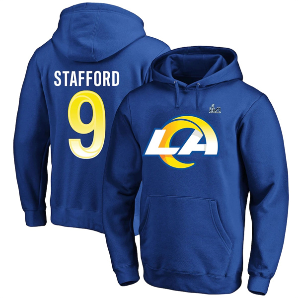 Men's Royal Los Angeles Rams #9 Matthew Stafford 2022 Super Bowl LVI Champions Pullover Hoodie