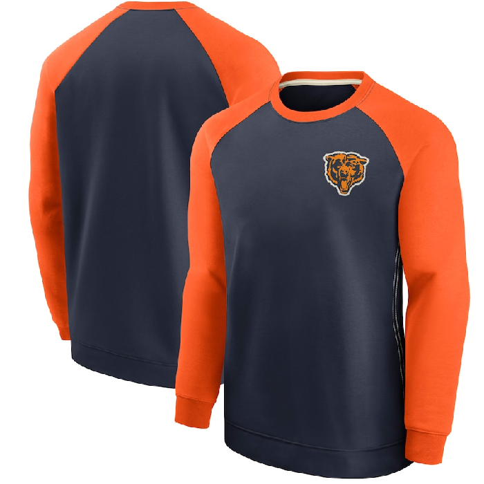 Men's Navy/Orange Chicago Bears Historic Raglan Crew Performance Sweater