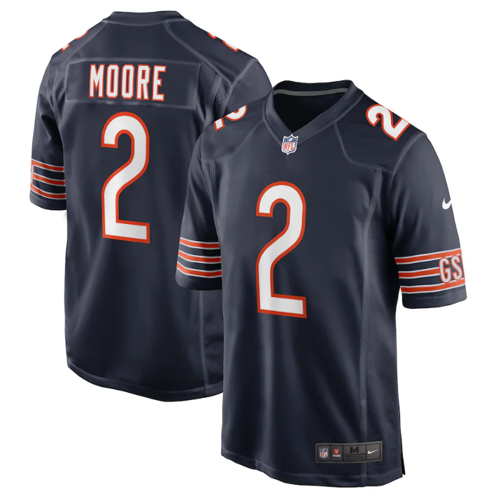 Men's Navy Chicago Bears #2 D.J. Moore Stitched Game Jersey