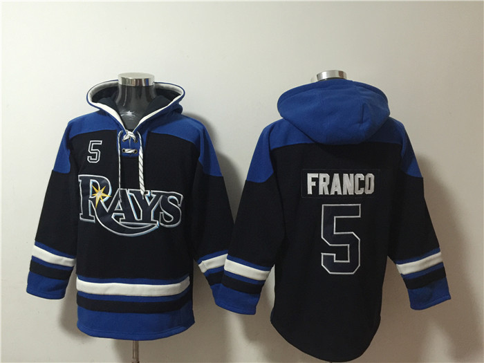 Men's Black/Blue Tampa Bay Rays #5 Wander Franco Lace-Up Pullover Hoodie